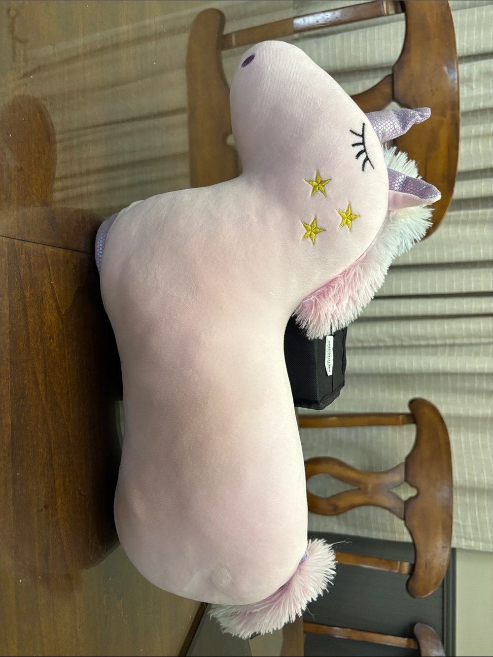 Plush Pink Unicorn Travel Throw Pillow for Kids